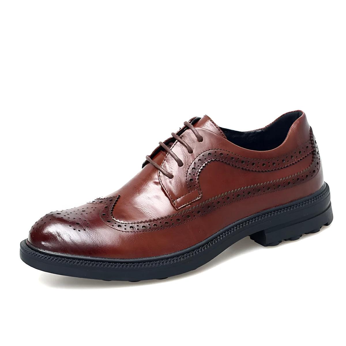 Men's cowhide leather business casual shoes with rubber sole, leather bag toe, black or bronze, sizes 38-44