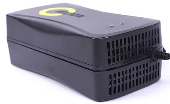 Black alloy electric car charger for 72V20Ah lead-acid batteries with automatic power-off feature