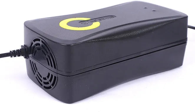 Black alloy electric car charger for 72V20Ah lead-acid batteries with automatic power-off feature