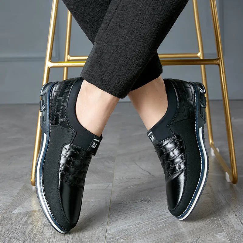 Men's blue imitation leather low-top casual shoe shown in size 45.
