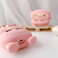 Pink pig cartoon design silicone cover for Apple AirPods case with carry hook