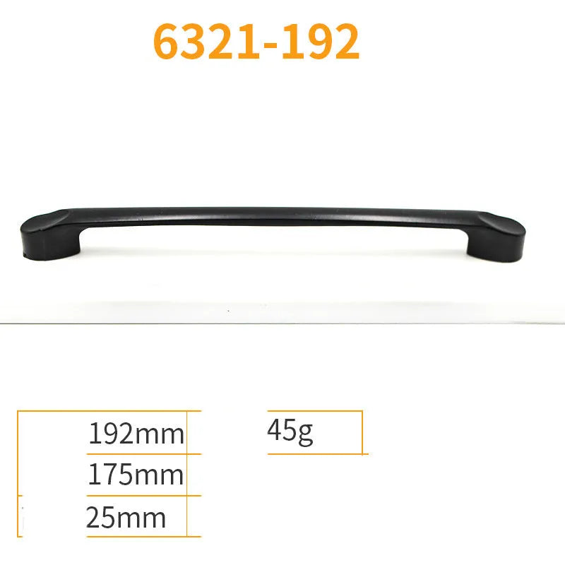 Black aluminum alloy cabinet handles and drawer knobs in various sizes and styles on a white background.