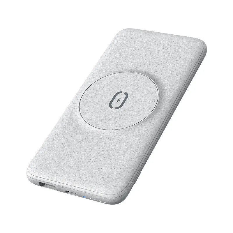 Mint green Maiduo Magsafe magnetic wireless power bank with back clip attached to an iPhone