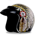 Retro Indian half helmet with import ABS shell and double D buckle, sizes S to XXL