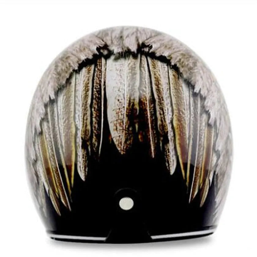 Retro Indian half helmet with import ABS shell and double D buckle, sizes S to XXL