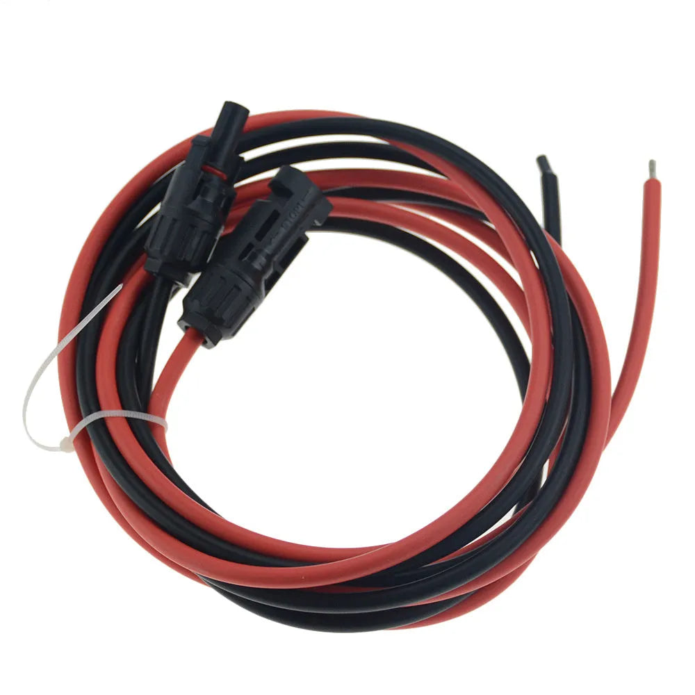 Black MC4 connector solar extension cable with low-smoke halogen-free insulation on a white background.
