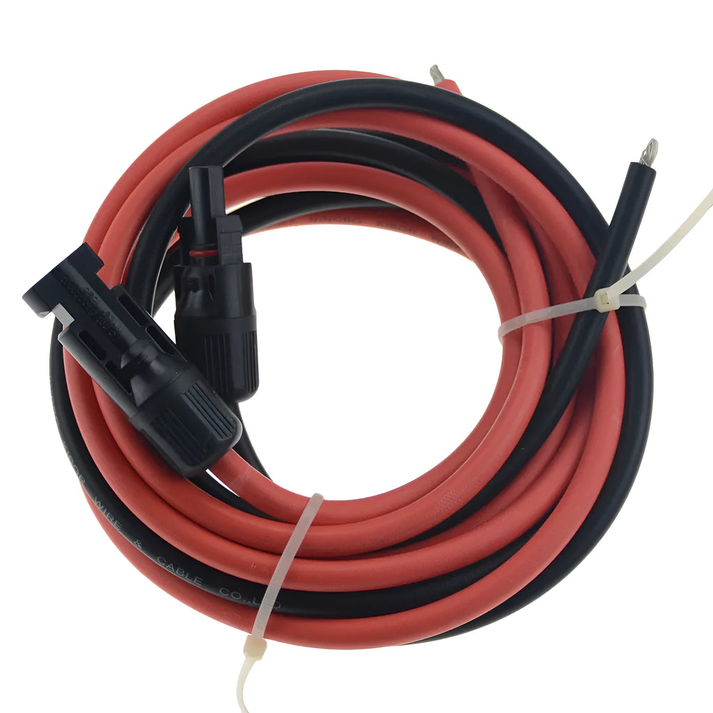 Black MC4 connector solar extension cable with low-smoke halogen-free insulation on a white background.