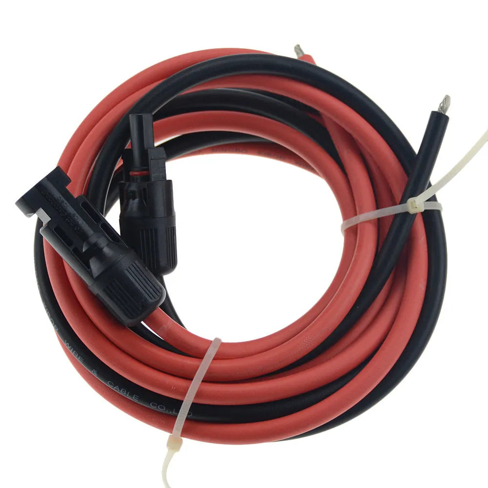 Black MC4 connector solar extension cable with low-smoke halogen-free insulation on a white background.