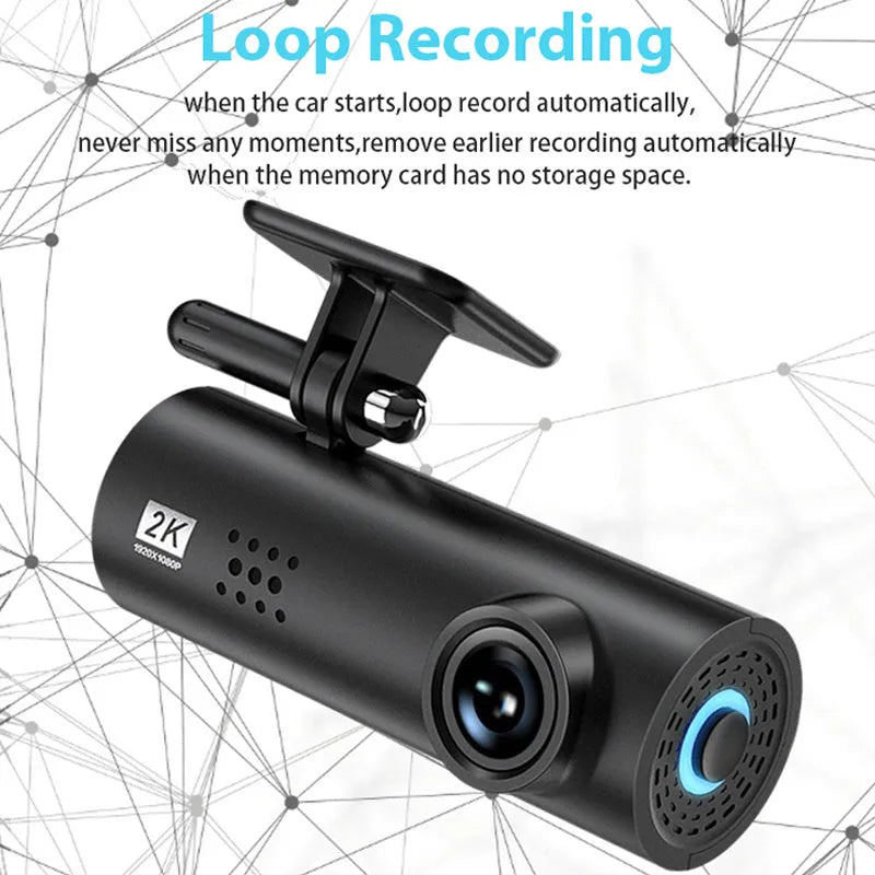 LF9 lipstick-shaped WiFi dash cam for cars on a dashboard