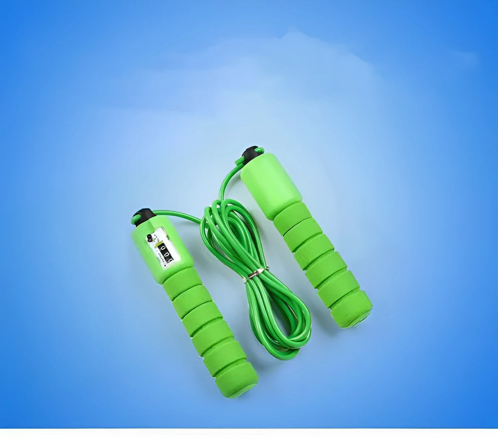 Adult synchronised sports skipping rope with counting display and sponge handles