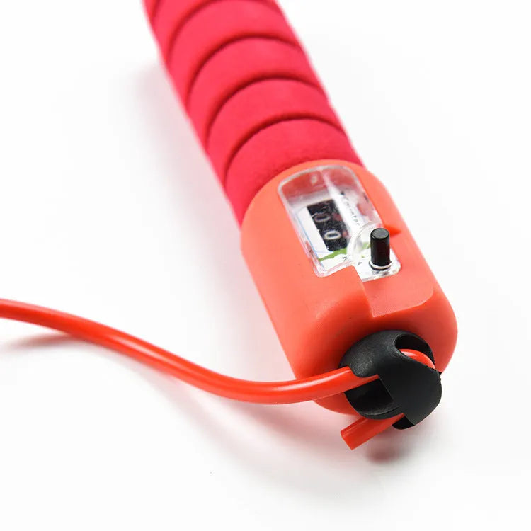 Adult synchronised sports skipping rope with counting display and sponge handles