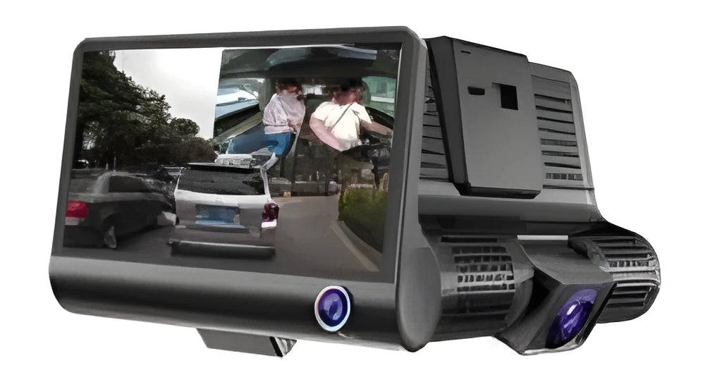 E9 4-inch car driving recorder 360-degree three-lens panoramic hidden front windshield loop recording reversing image