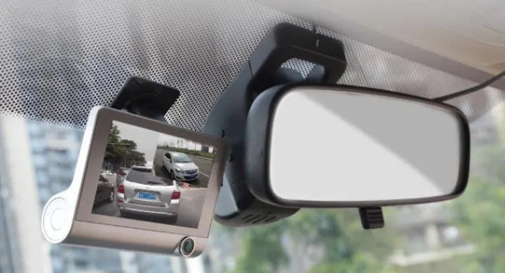 E9 4-inch car driving recorder 360-degree three-lens panoramic hidden front windshield loop recording reversing image