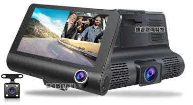 E9 4-inch car driving recorder 360-degree three-lens panoramic hidden front windshield loop recording reversing image