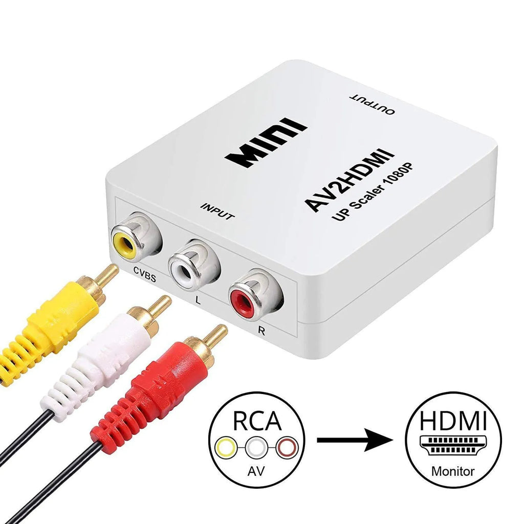 Black and white AV to HDMI converter with 0.5 metre cable for 1080P video conversion