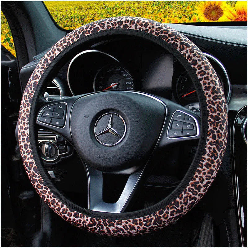 Universal car steering wheel cover with elastic grip, four-sided stretch knit, fits 37-38cm wheels, available in 7 colours