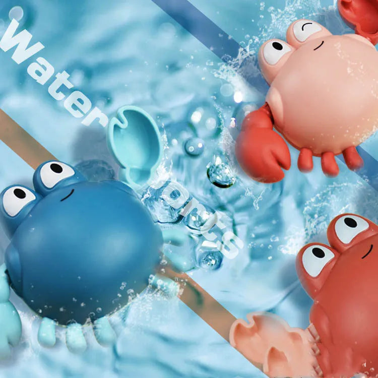 Clockwork crab and turtle bath toys floating on water – pink and blue options
