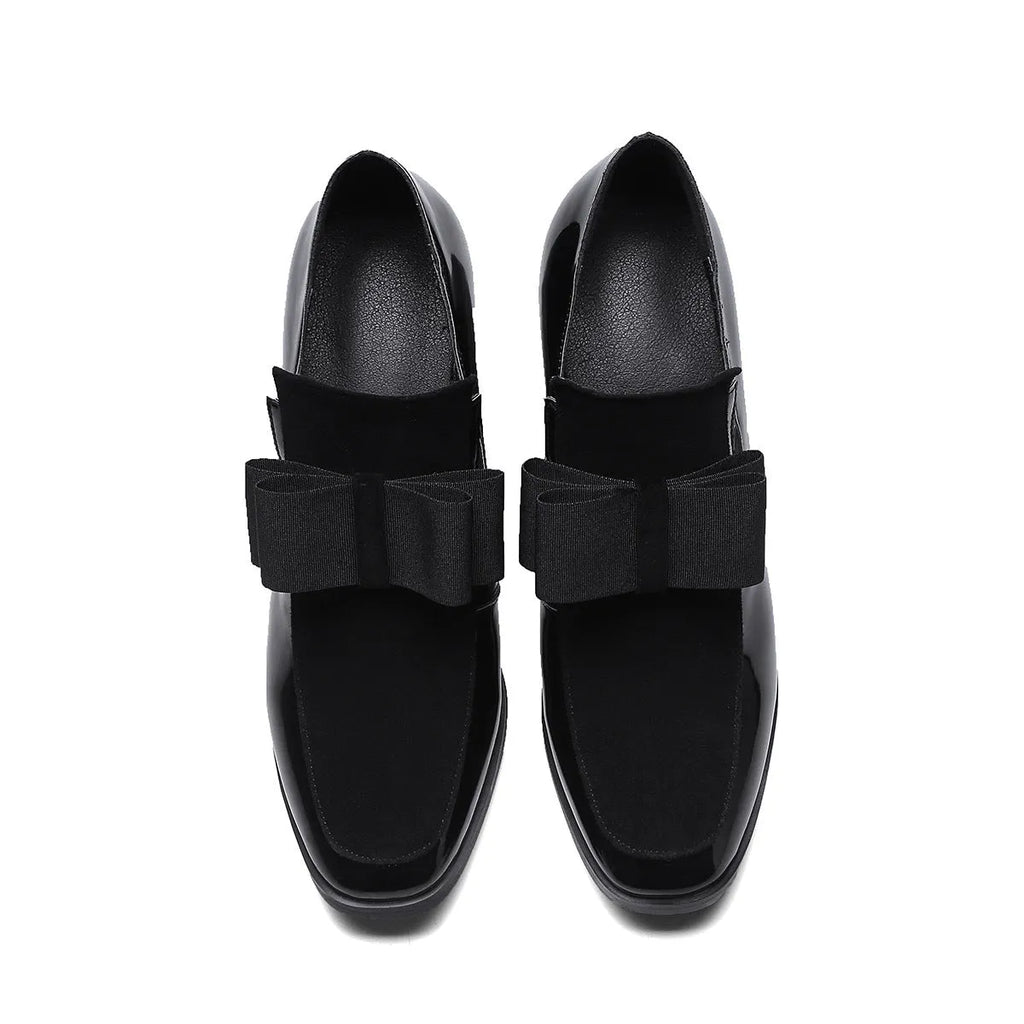 Women's thick heel high heels with patent leather upper and square toe in black and wine red colours