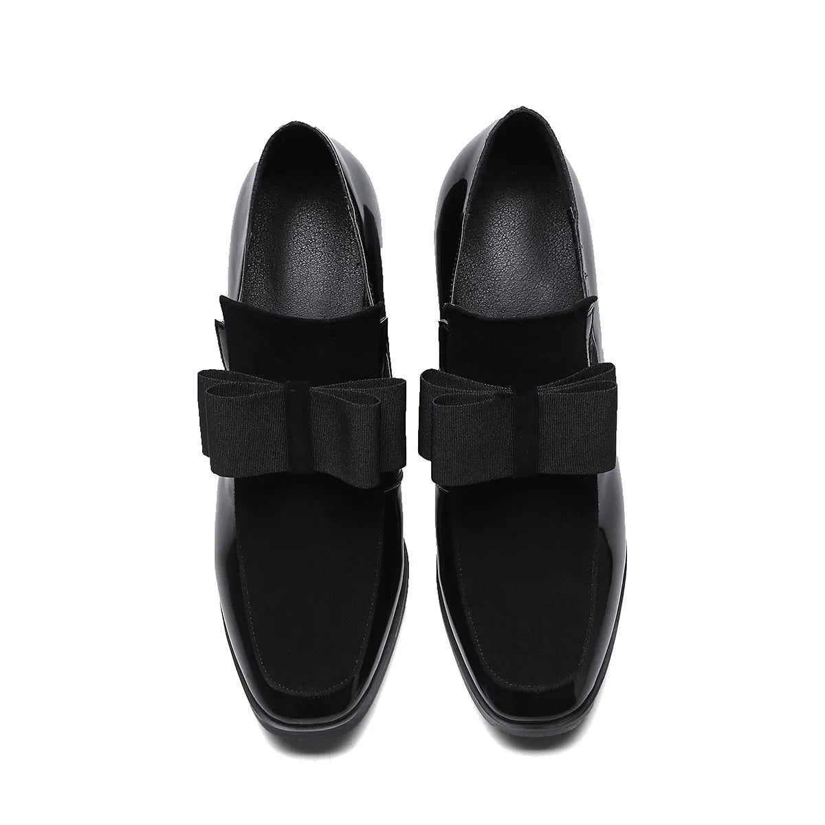 Women's thick heel high heels with patent leather upper and square toe in black and wine red colours
