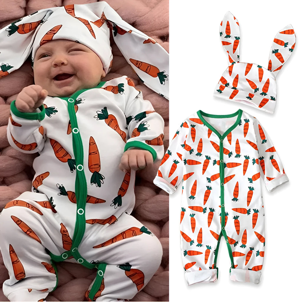 Red cotton baby romper jumpsuit for infants and toddlers in sizes 70 to 100cm.