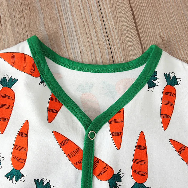 Red cotton baby romper jumpsuit for infants and toddlers in sizes 70 to 100cm.