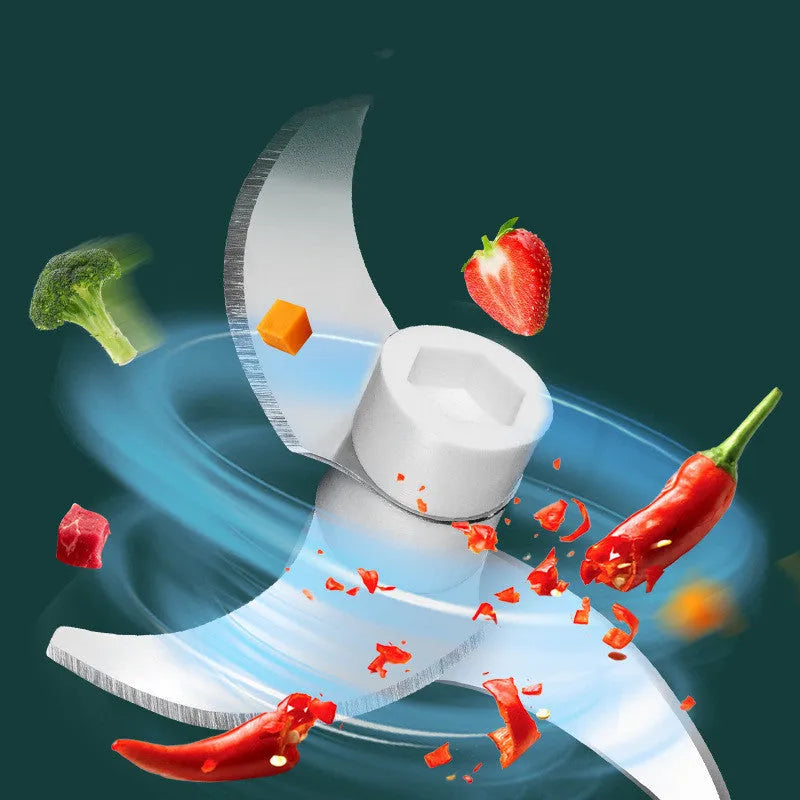Mini USB electric food chopper with stainless steel blade and transparent cup