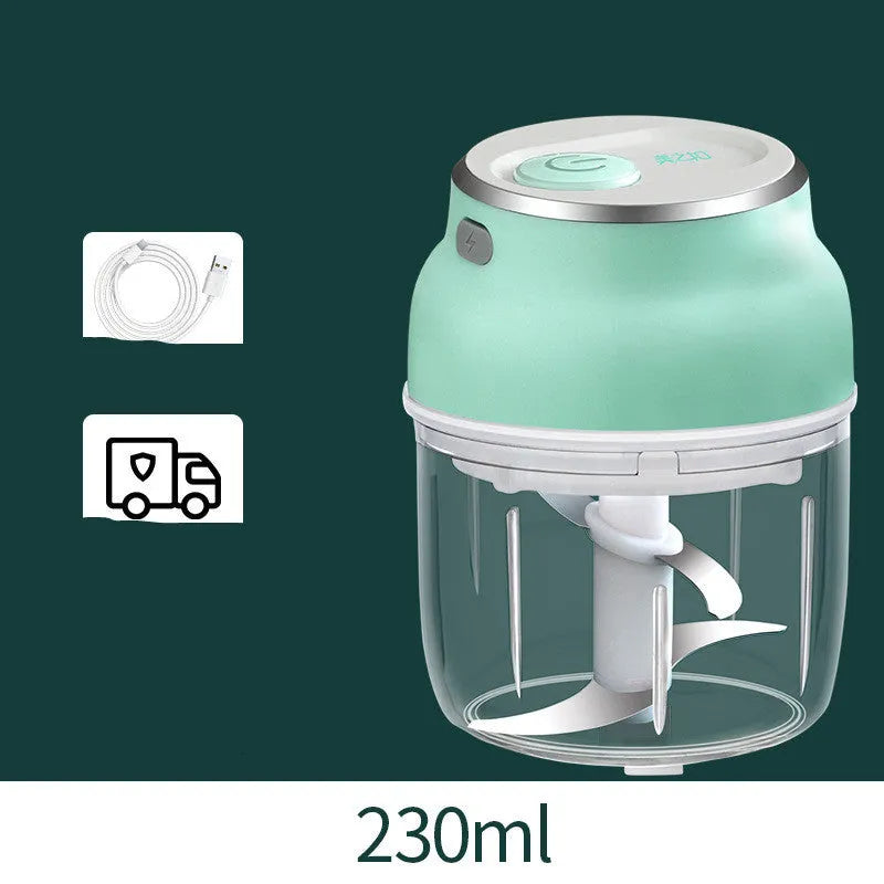 Mini USB electric food chopper with stainless steel blade and transparent cup