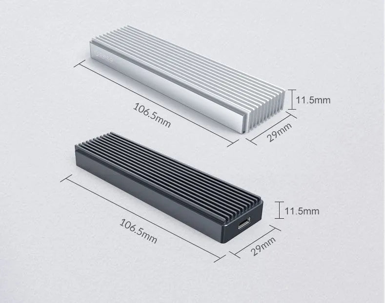 M.2 NVMe external hard disk case aluminium alloy silver with USB Type-C cable