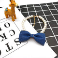 Pet neck chain with pearl necklace and denim bow pendant in S, M and L