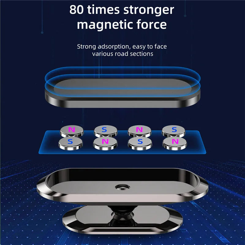 Black magnetic car bracket with 8 magnets and rotating head for dashboard phone mounting