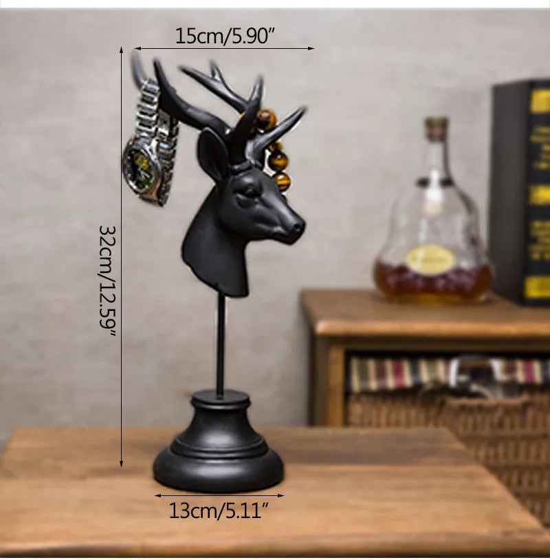 A detailed natural resin animal sculpture in black, white, or wood colour, measuring 32cm tall.