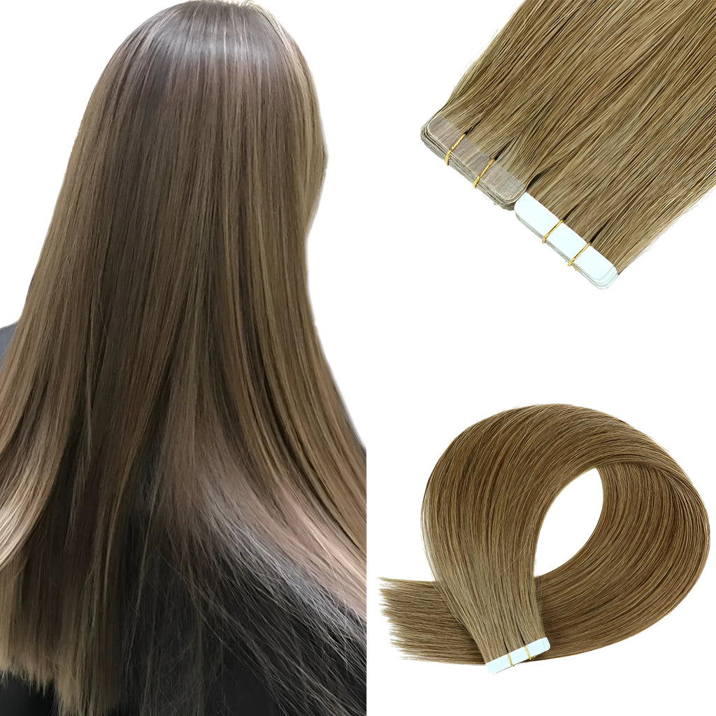 Double-sided adhesive hair extension piece, real hair, straight, 40-65cm, 20 pieces per pack
