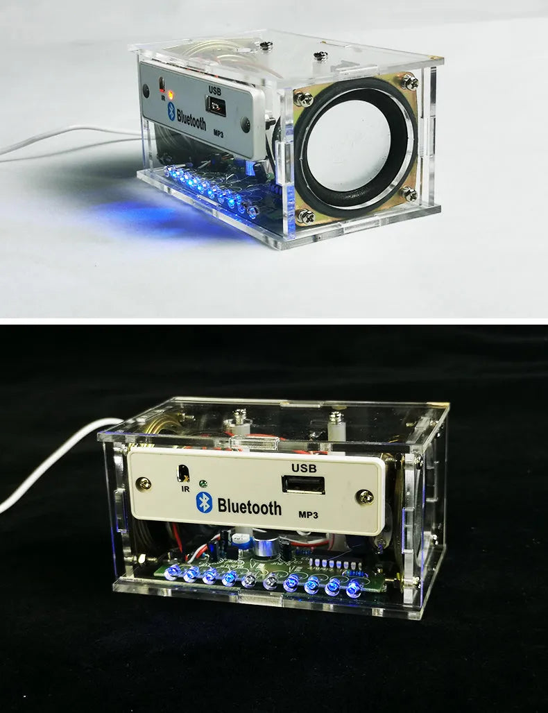 DIY Bluetooth speaker electronic assembly kit with transparent shell and circuit board components