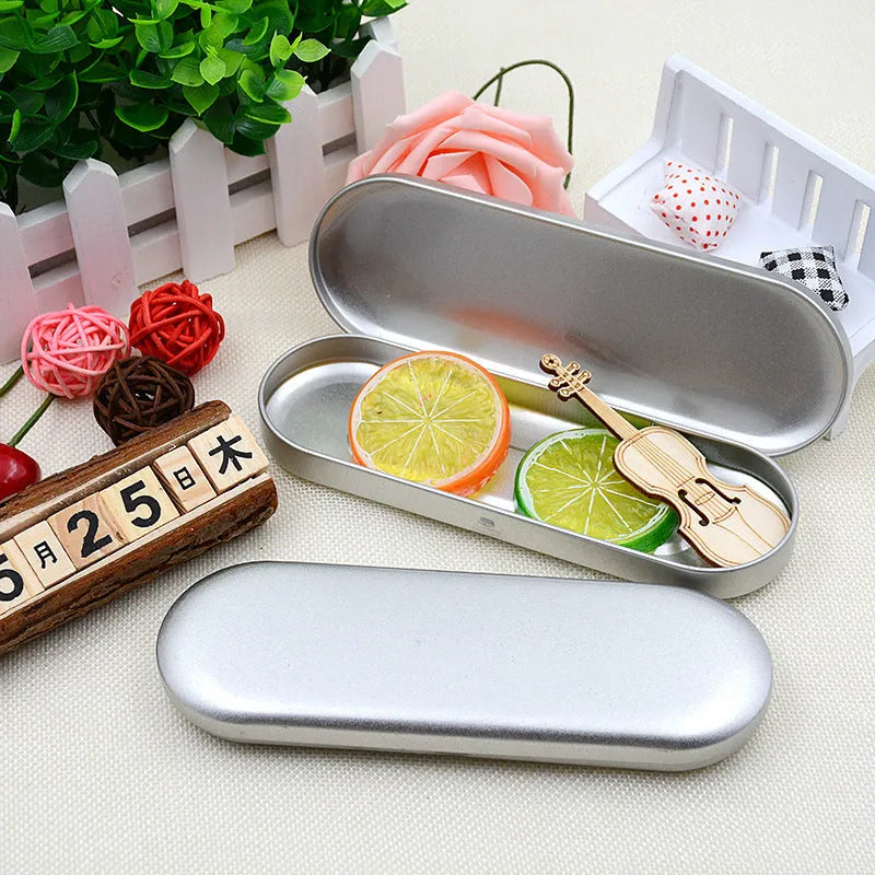 Rectangular frosted tinplate cosmetic and pen storage box with offset printing