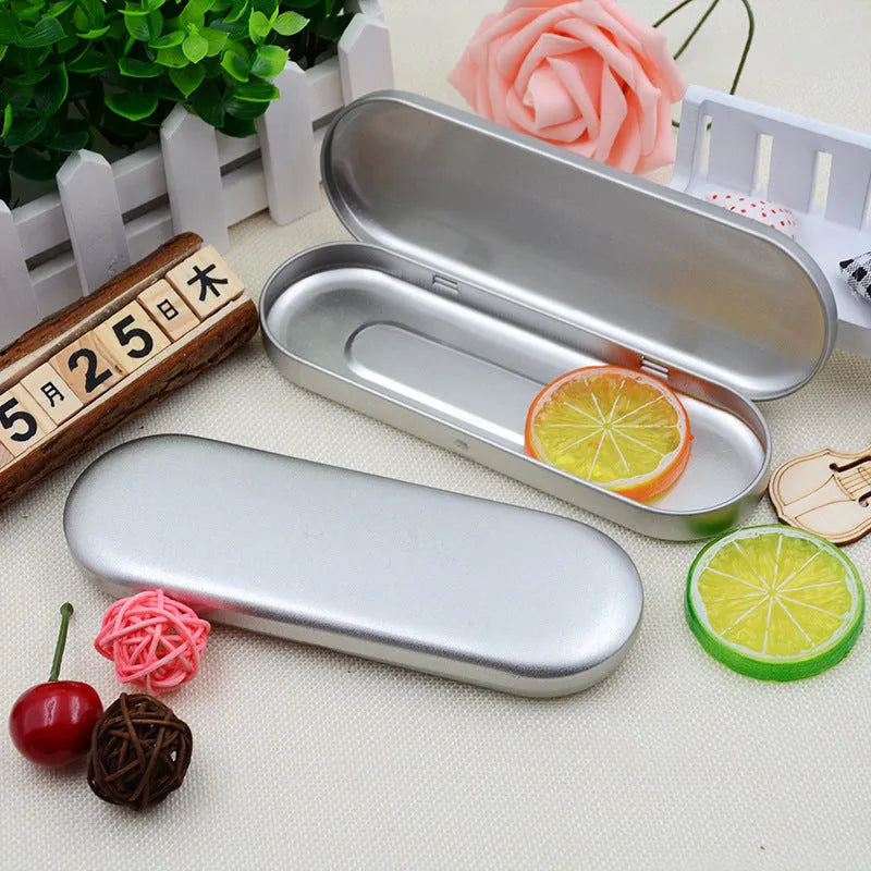 Rectangular frosted tinplate cosmetic and pen storage box with offset printing