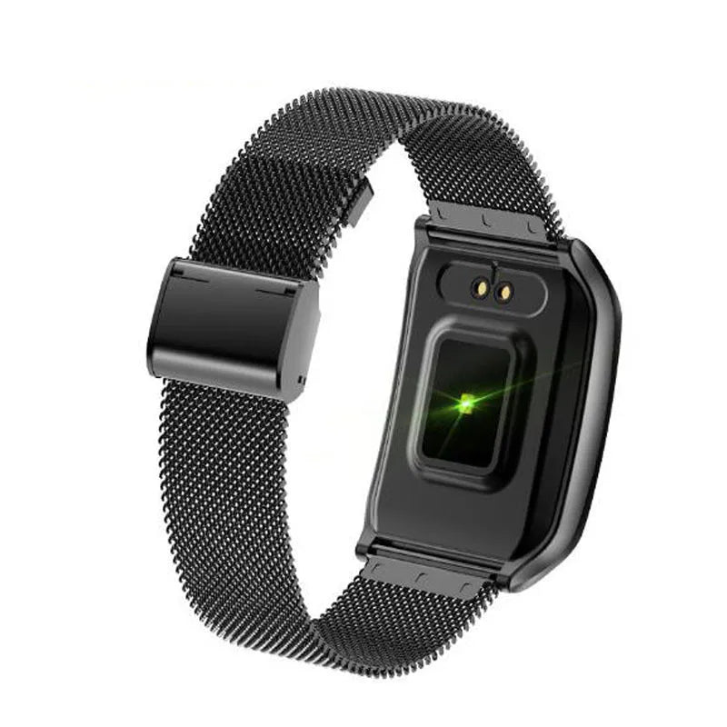 F9 smart fitness bracelet with metal strap and large colour screen displaying heart rate data