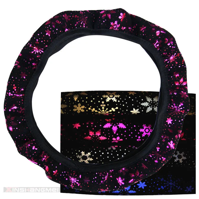Car steering wheel cover with hot stamping snowflake pattern in blue snow colour for 37-38cm wheels