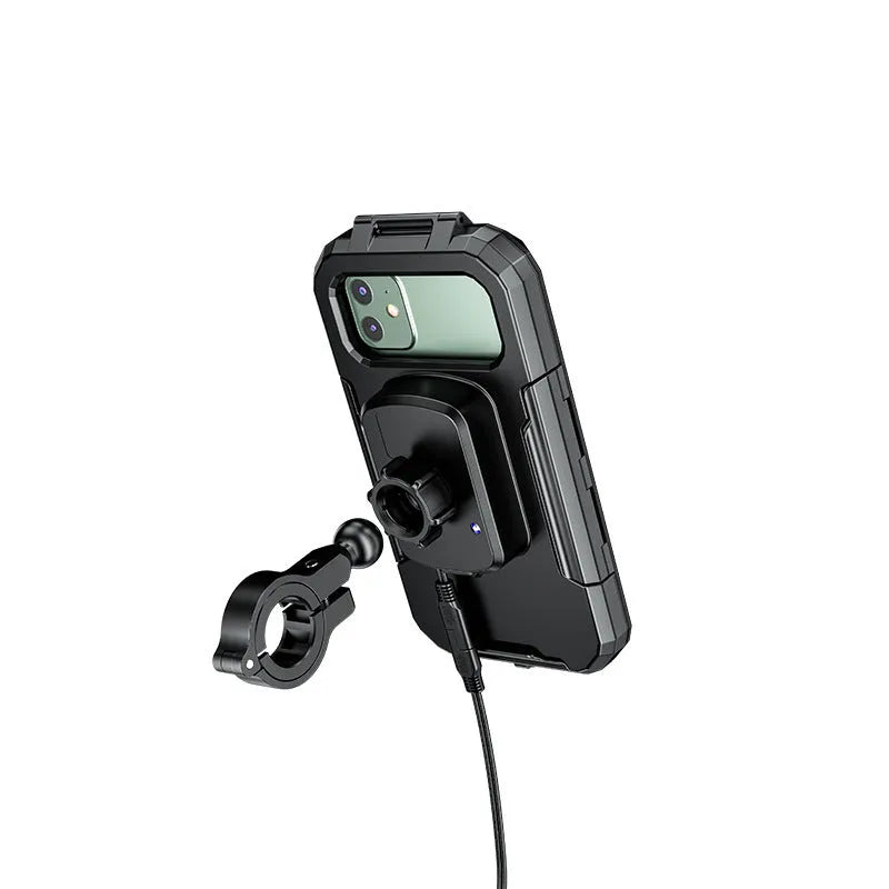 Outdoor riding rainproof phone case holder with cable fast charging mounted on bicycle handlebar