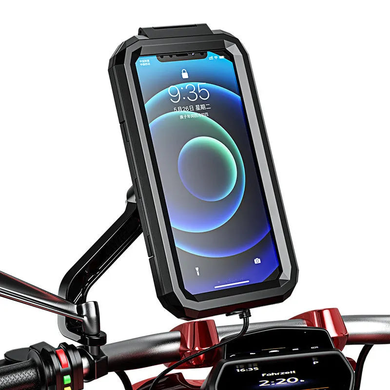 Outdoor riding rainproof phone case holder with cable fast charging mounted on bicycle handlebar