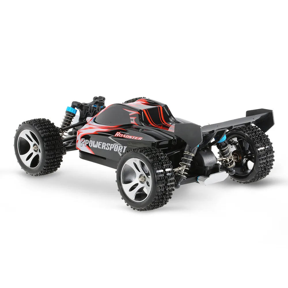 1:18 scale blue or red remote control off-road car with four-wheel independent suspension, 24.5 x 17.5 x 9.4 cm