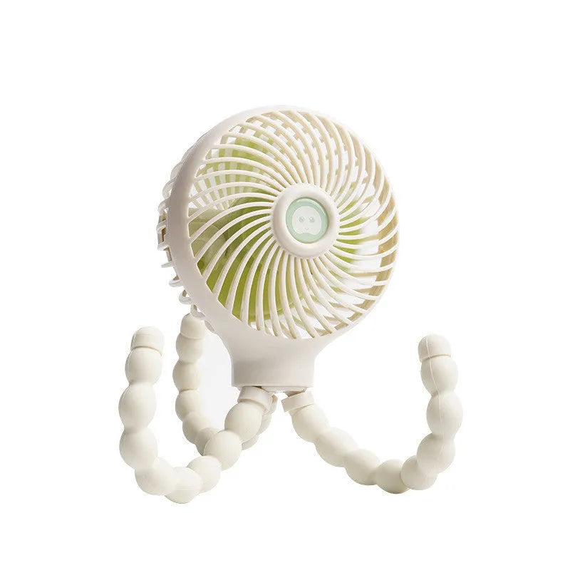 Octopus deformed folding fan with flexible legs, USB rechargeable, white, blue, pink, with protective net bag