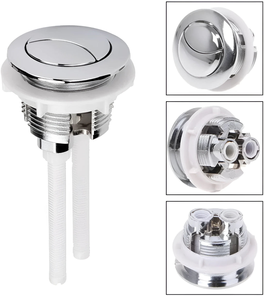 Round white dual-flush toilet button with 38mm diameter for single-piece toilet cisterns