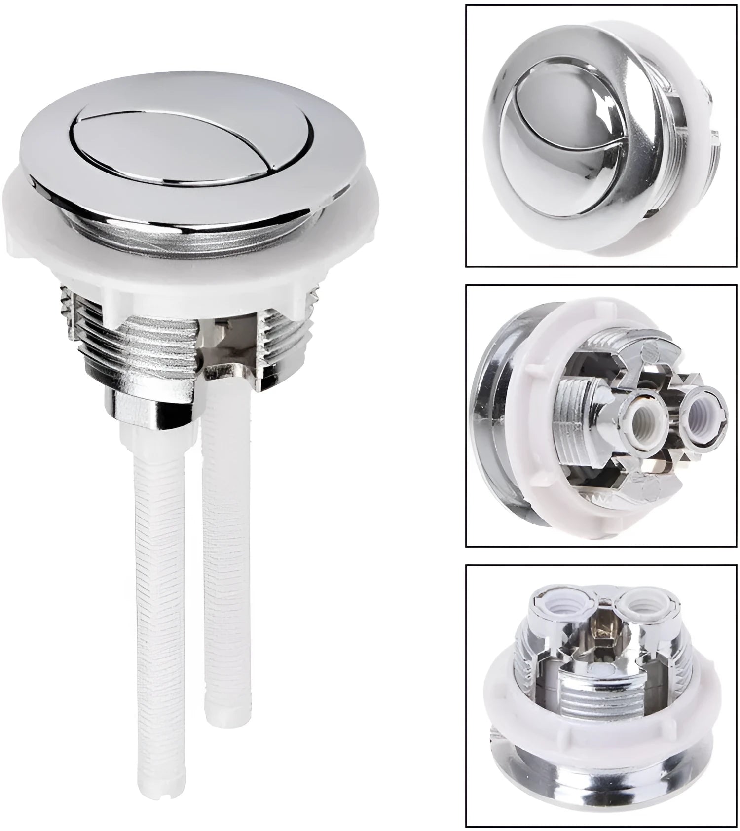 Round white dual-flush toilet button with 38mm diameter for single-piece toilet cisterns