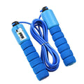 Professional electronic counting skipping rope with adjustable length, handle, and counter in red, blue, orange, green options