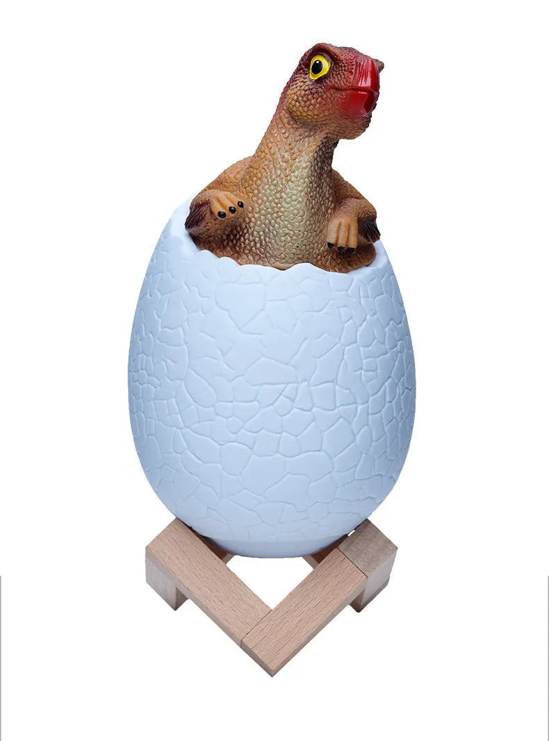 Colour-changing dinosaur night light with remote control and wooden display bracket