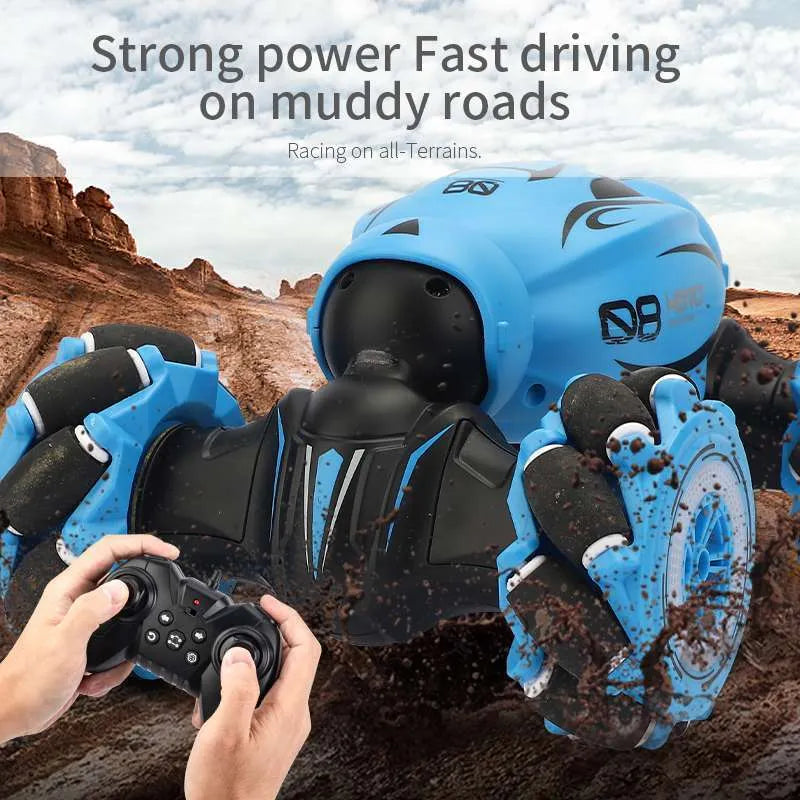 Gesture sensing remote control car in blue, green, or orange colours with transformation capability