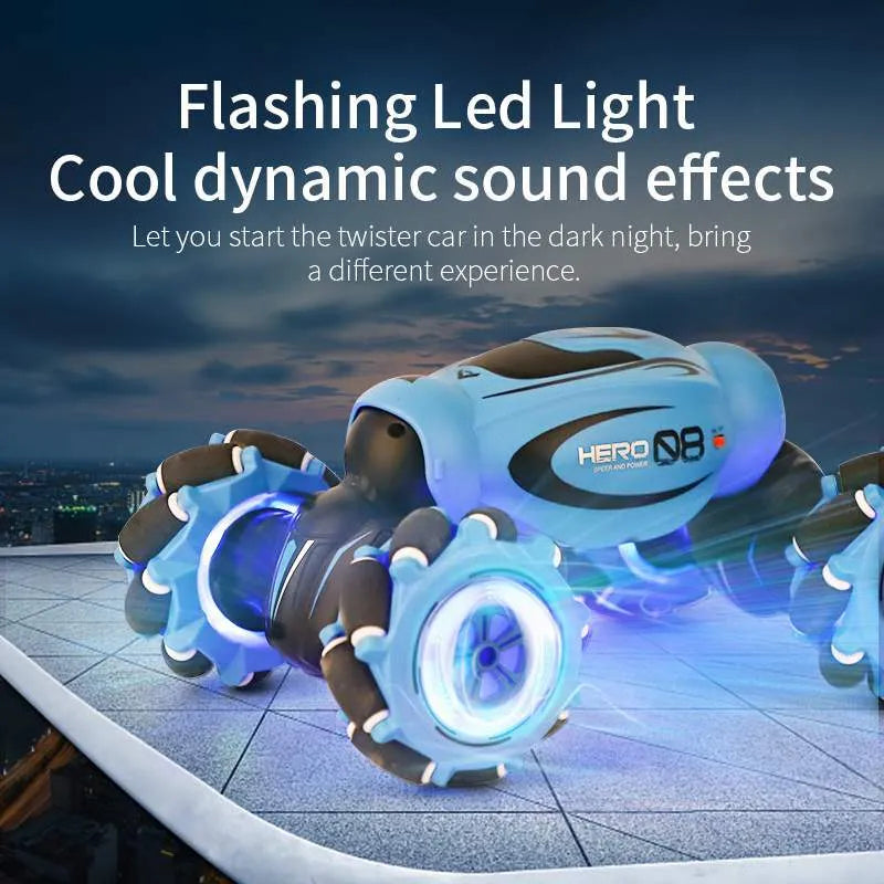 Gesture sensing remote control car in blue, green, or orange colours with transformation capability