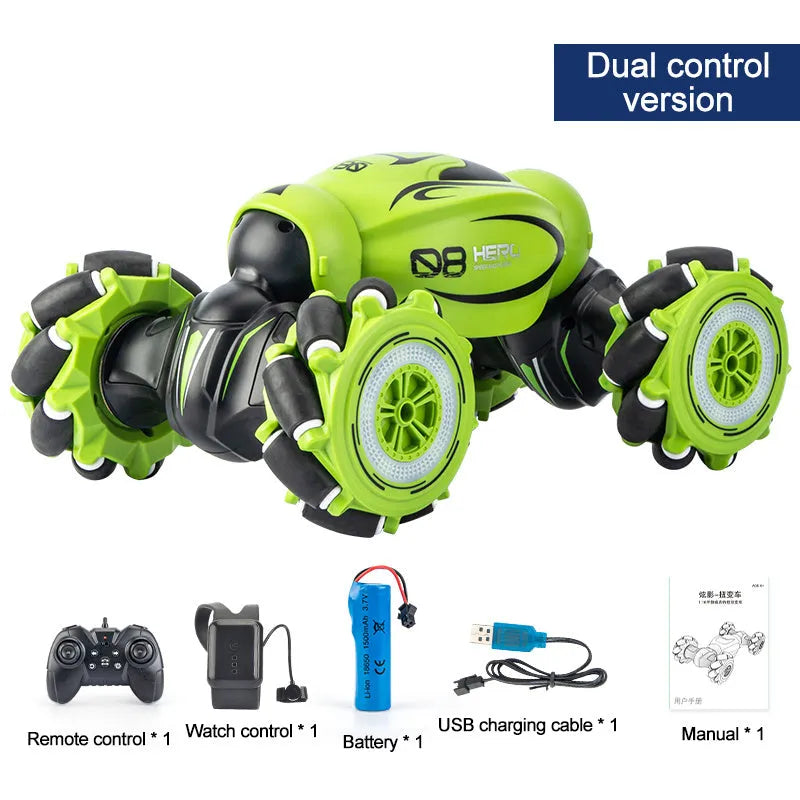Gesture sensing remote control car in blue, green, or orange colours with transformation capability
