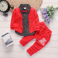Toddler boys printed casual suit set with jacket and trousers in grey, navy blue, or red