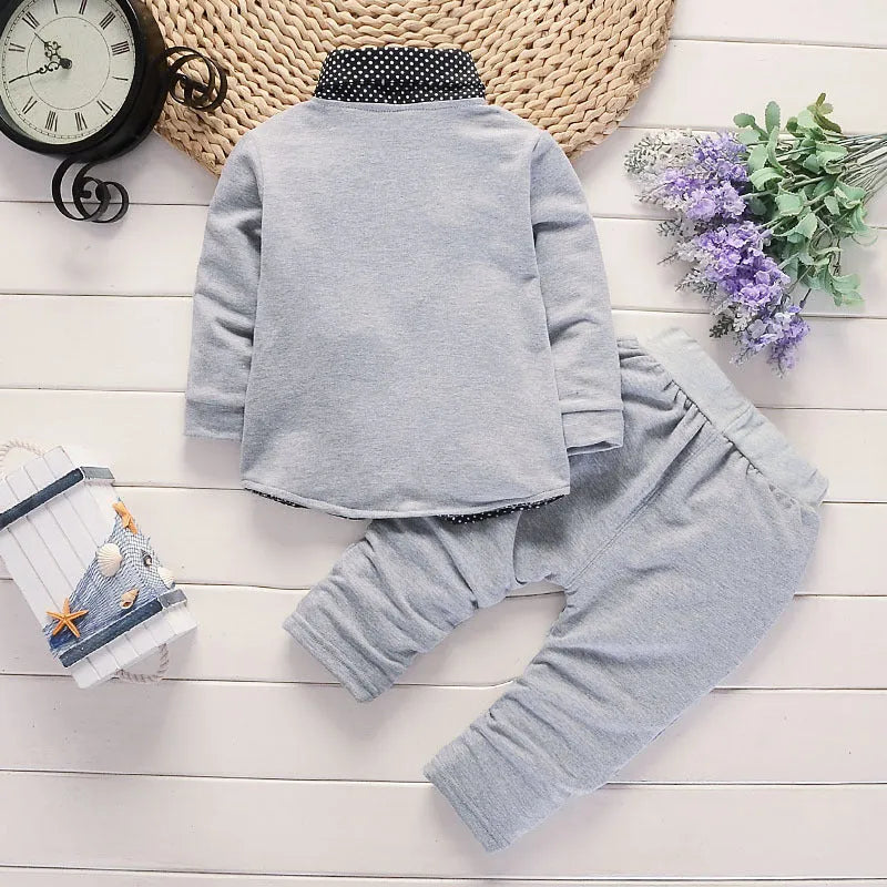 Toddler boys printed casual suit set with jacket and trousers in grey, navy blue, or red